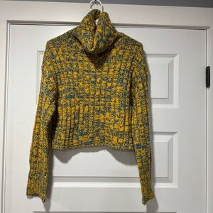 Urban Outfitters Yellow and Blue Cropped Cozy Turtleneck Sweater